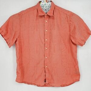 Vintage Robert Graham Shirt Mens 2XL Button‎ Up Linen Pink Short Sleeve